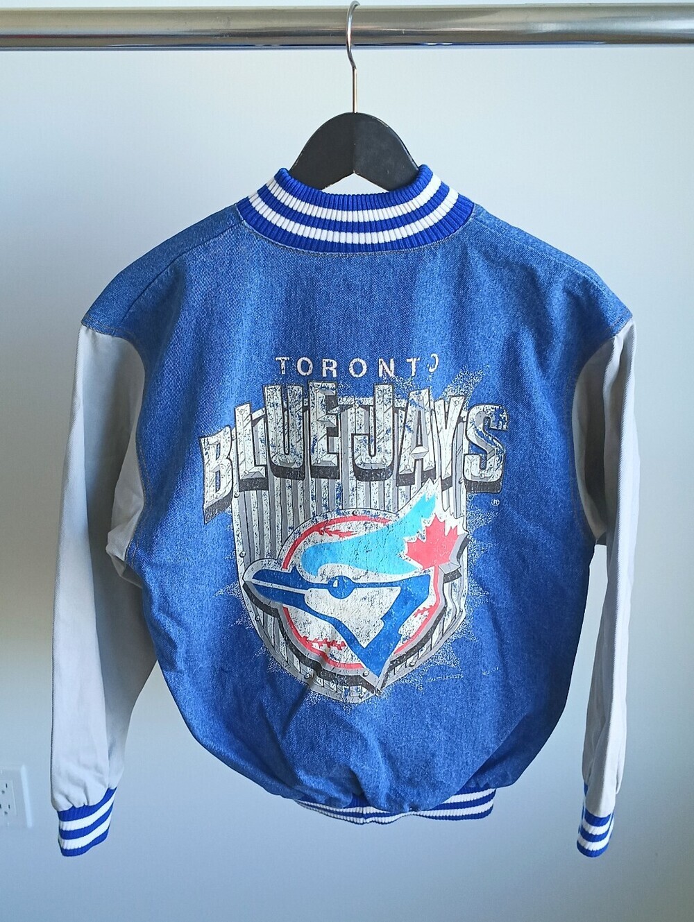 VTG 90s Toronto Blue Jays Denim Varsity Jacket Youth Large MLB Street Legends